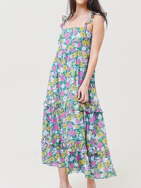 Banjanan Penelope Cotton Maxi Dress in Melodic Floral Vista